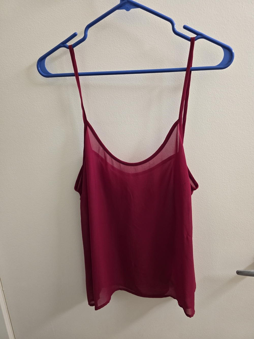 Sheer Spaghetti Strap Cami Tank Top - Raspberry